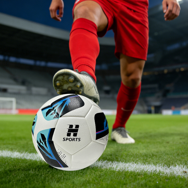 High Quality Thermal Bonded Size 5 Soccer Ball, Waterproof Abrasion Resistant PU Leather Football, Durable Official Match Ball for Training and Competition,Blue Arc Sports