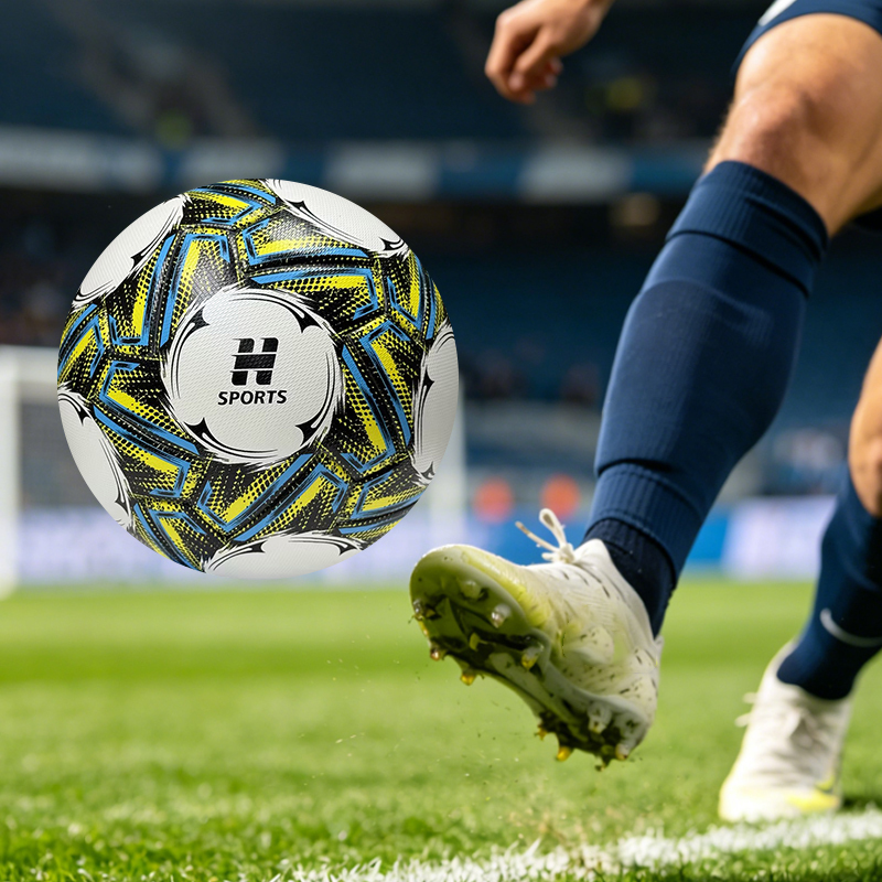 Factory Direct Thermal Bonded Size 5 Soccer Ball, Waterproof and Wear Resistant PU Leather, Durable Football for Adult Team Training and Official Match,Blue Arc Sports