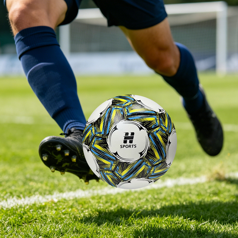 Factory Direct Thermal Bonded Size 5 Soccer Ball, Waterproof and Wear Resistant PU Leather, Durable Football for Adult Team Training and Official Match,Blue Arc Sports