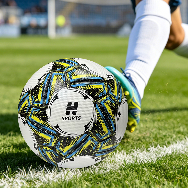 Factory Direct Thermal Bonded Size 5 Soccer Ball, Waterproof and Wear Resistant PU Leather, Durable Football for Adult Team Training and Official Match,Blue Arc Sports