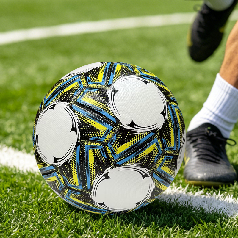 Factory Direct Thermal Bonded Size 5 Soccer Ball, Waterproof and Wear Resistant PU Leather, Durable Football for Adult Team Training and Official Match,Blue Arc Sports