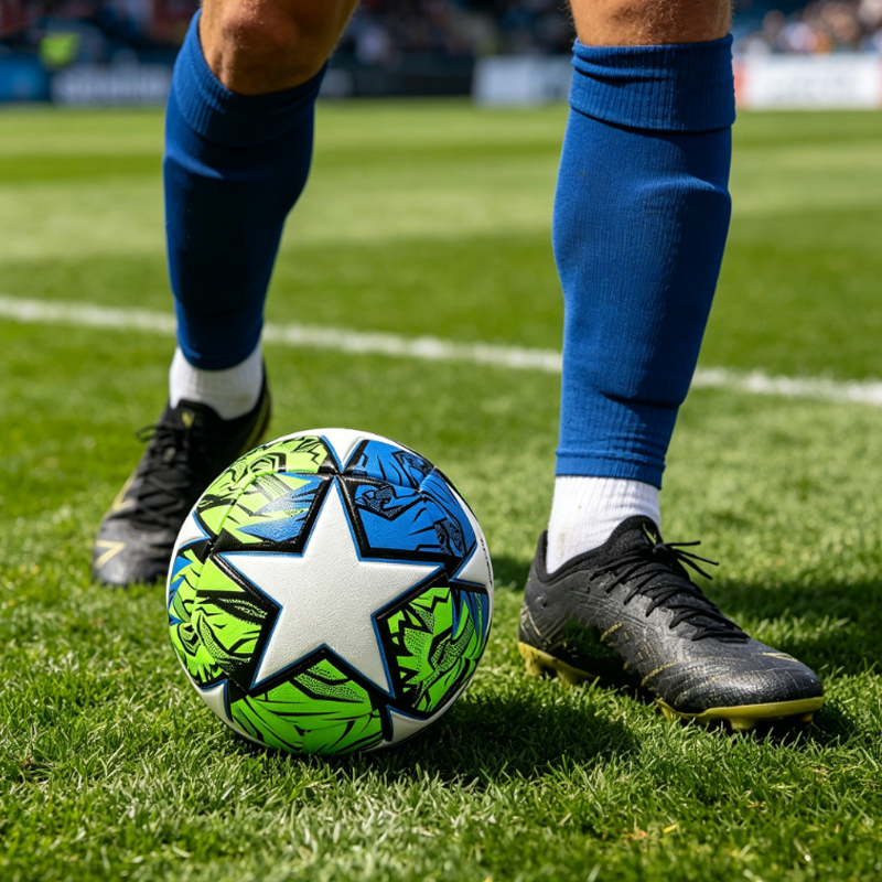 Machine Sewing Soccer Ball Size 5 PU Outdoor Match Ball High Quality Custom Logo Cheap Factory Direct Sale Best Seller for Youth Training,Blue Arc Sports