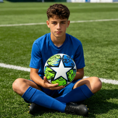 Machine Sewing Soccer Ball Size 5 PU Outdoor Match Ball High Quality Custom Logo Cheap Factory Direct Sale Best Seller for Youth Training,Blue Arc Sports