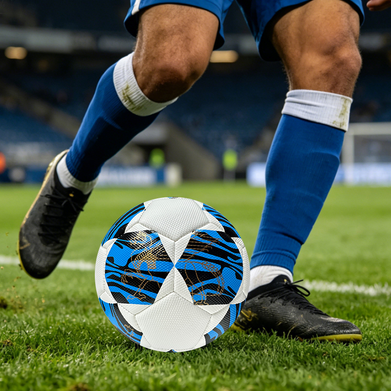 Machine Sewing Soccer Ball Size 5 PU Outdoor Match High Quality Custom Logo Competitive Price Best Seller for Youth Training Competition,Blue Arc Sports