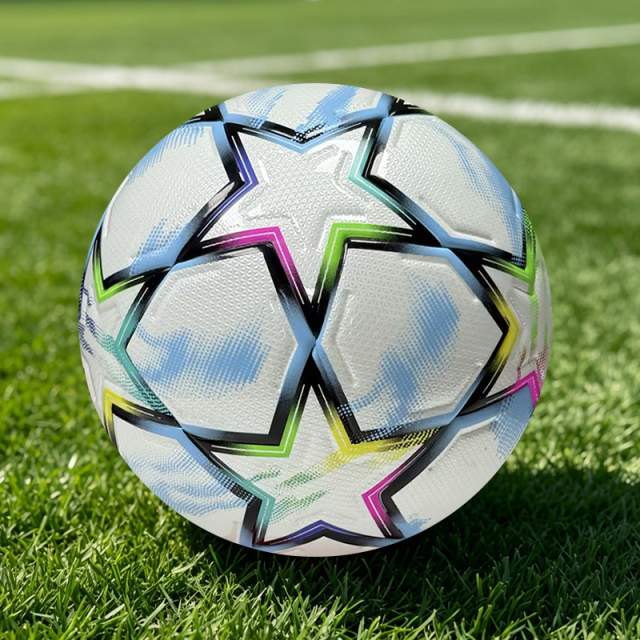 Thermal Bonded Size 5 PU Leather Soccer Ball, Waterproof and Wear Resistant Durable, Professional Football for Outdoor Training, Match and Game Use,Arc Bleu Sports