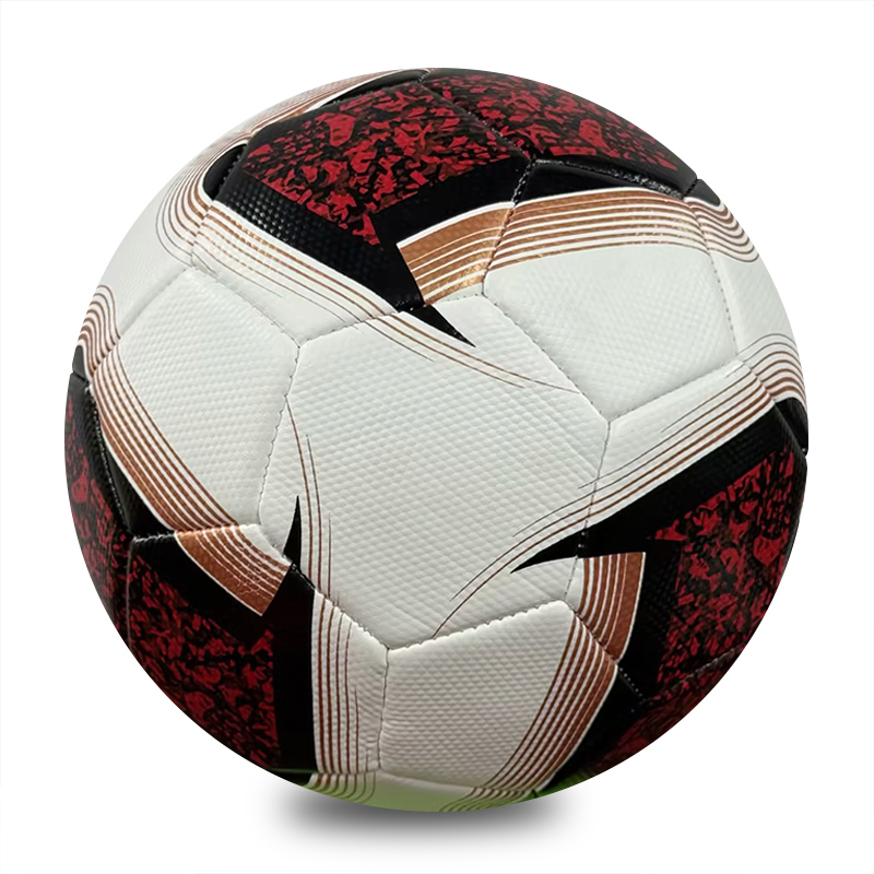 New Arrival Red Black Gold Pattern Size 5 Machine Stitched Soccer Ball, Wear Resistant PVC Leather Football for Adult Match, School Training, Custom Logo OEM,Blue Arc Sports