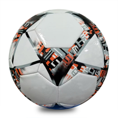 Official Size 5 Machine Stitched Soccer Ball, Glossy PVC Football, White Orange Black Geometric Pattern, Custom Logo for Adult Training & Match,Blue Arc Sports