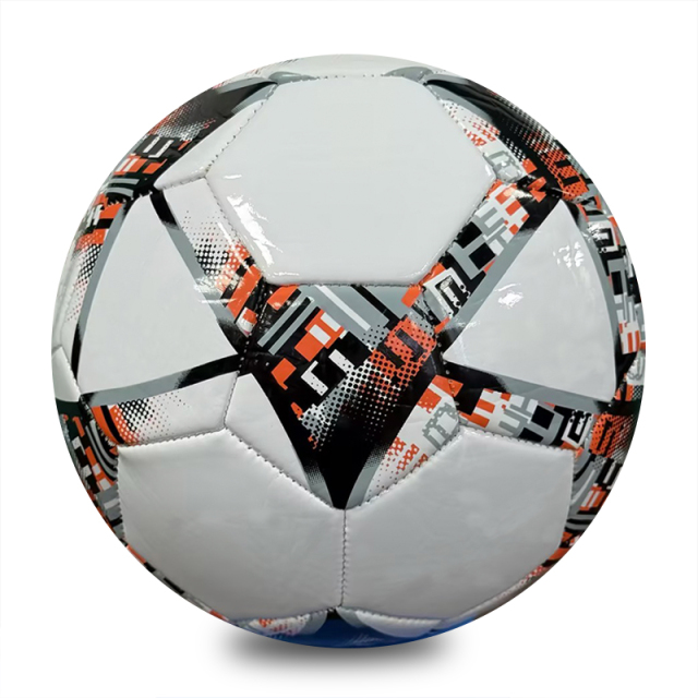 Official Size 5 Machine Stitched Soccer Ball, Glossy PVC Football, White Orange Black Geometric Pattern, Custom Logo for Adult Training & Match,Blue Arc Sports