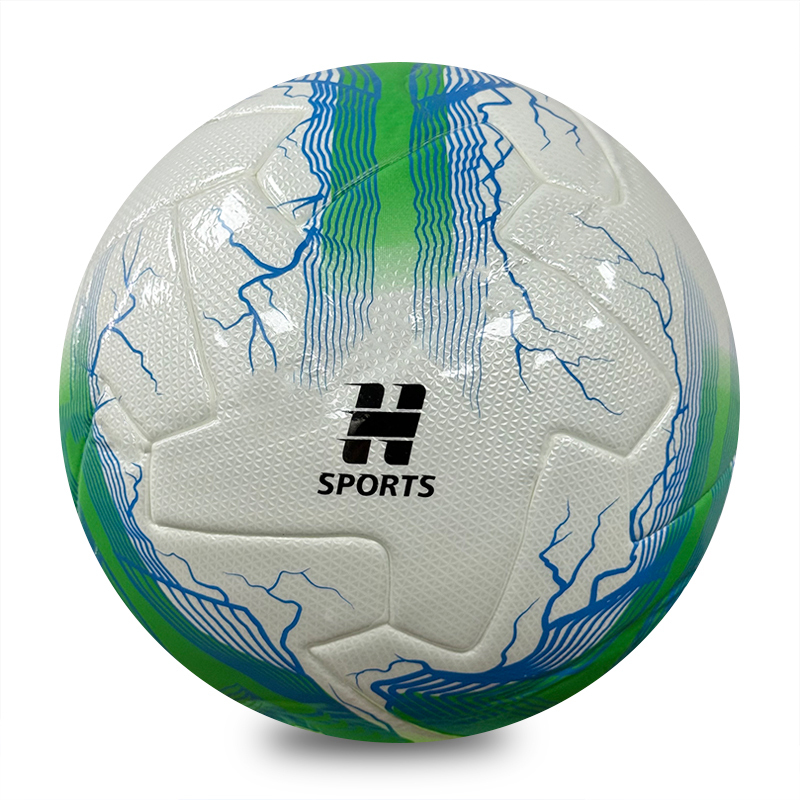 New Lightning Print Thermal Bonded Football, Official Size 5 Glossy PU Soccer Ball, Orange / Green / Purple 3 Color Options, Durable Match Ball OEM Wholesale,Blue Arc Sports