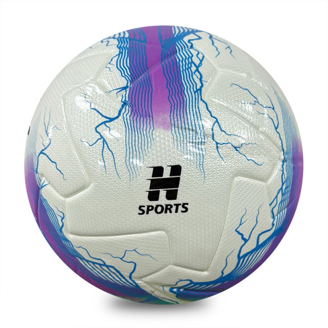 New Lightning Print Thermal Bonded Football, Official Size 5 Glossy PU Soccer Ball, Orange / Green / Purple 3 Color Options, Durable Match Ball OEM Wholesale,Blue Arc Sports