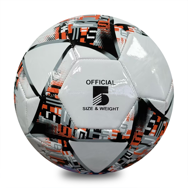 Official Size 5 Machine Stitched Soccer Ball, Glossy PVC Football, White Orange Black Geometric Pattern, Custom Logo for Adult Training & Match,Blue Arc Sports