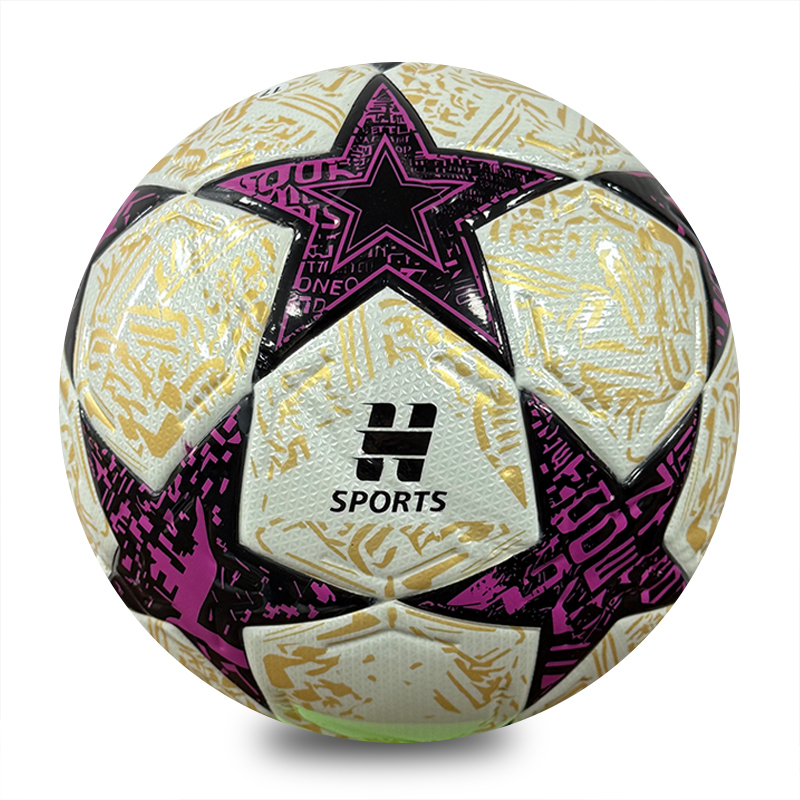 New Star Design Size 5 Machine Stitched Football, Glossy PU Soccer Ball, Purple Gold & Blue Green Two Color Options, Durable Outdoor Training Ball OEM Wholesale,Blue Arc Sports