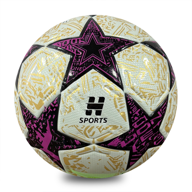 New Star Design Size 5 Machine Stitched Football, Glossy PU Soccer Ball, Purple Gold & Blue Green Two Color Options, Durable Outdoor Training Ball OEM Wholesale,Blue Arc Sports
