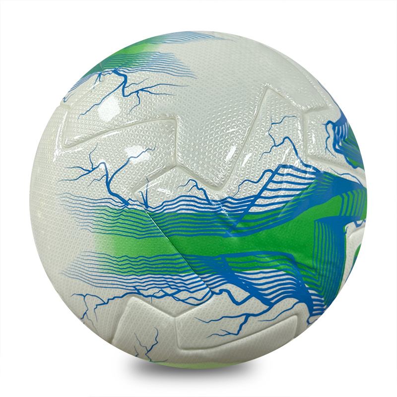 New Lightning Print Thermal Bonded Football, Official Size 5 Glossy PU Soccer Ball, Orange / Green / Purple 3 Color Options, Durable Match Ball OEM Wholesale,Blue Arc Sports
