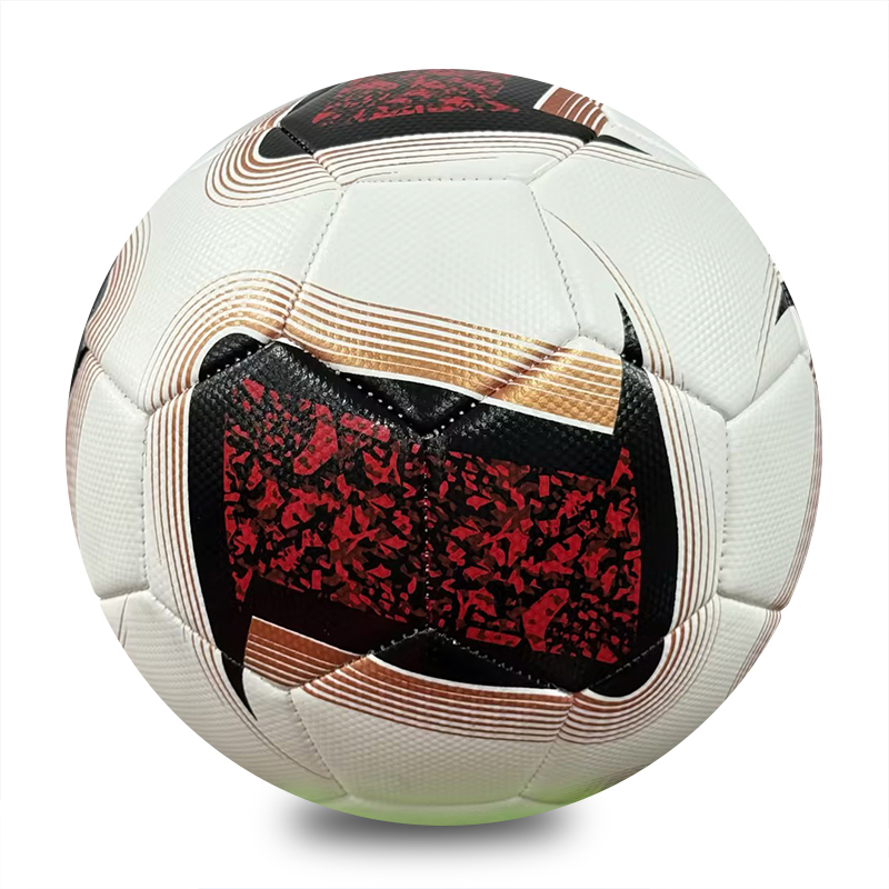 New Arrival Red Black Gold Pattern Size 5 Machine Stitched Soccer Ball, Wear Resistant PVC Leather Football for Adult Match, School Training, Custom Logo OEM,Blue Arc Sports