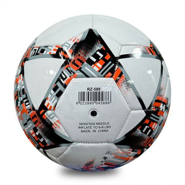 Official Size 5 Machine Stitched Soccer Ball, Glossy PVC Football, White Orange Black Geometric Pattern, Custom Logo for Adult Training & Match,Blue Arc Sports