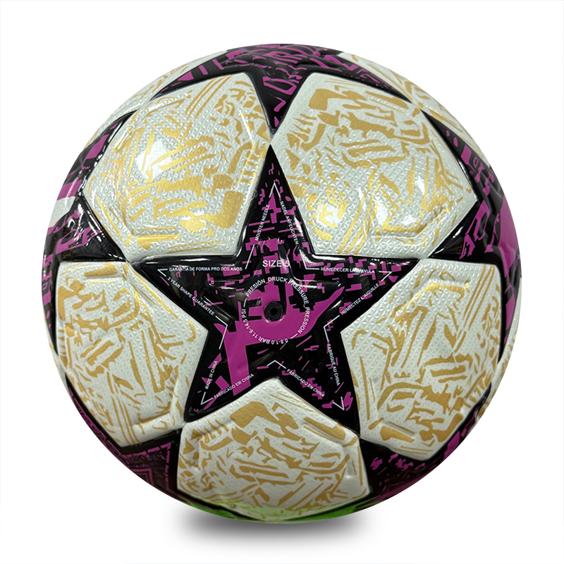 New Star Design Size 5 Machine Stitched Football, Glossy PU Soccer Ball, Purple Gold & Blue Green Two Color Options, Durable Outdoor Training Ball OEM Wholesale,Blue Arc Sports
