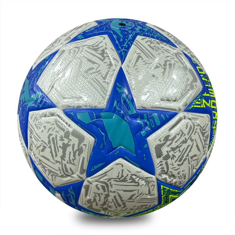 New Star Design Size 5 Machine Stitched Football, Glossy PU Soccer Ball, Purple Gold & Blue Green Two Color Options, Durable Outdoor Training Ball OEM Wholesale,Blue Arc Sports