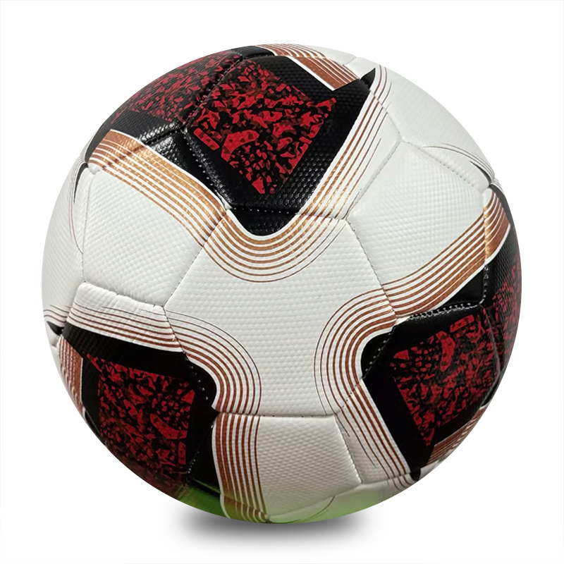 New Arrival Red Black Gold Pattern Size 5 Machine Stitched Soccer Ball, Wear Resistant PVC Leather Football for Adult Match, School Training, Custom Logo OEM,Blue Arc Sports