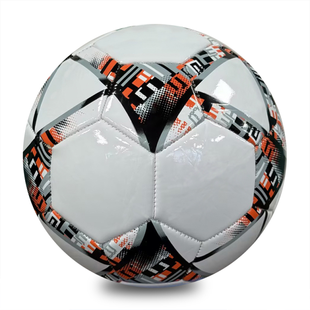 Official Size 5 Machine Stitched Soccer Ball, Glossy PVC Football, White Orange Black Geometric Pattern, Custom Logo for Adult Training & Match,Blue Arc Sports