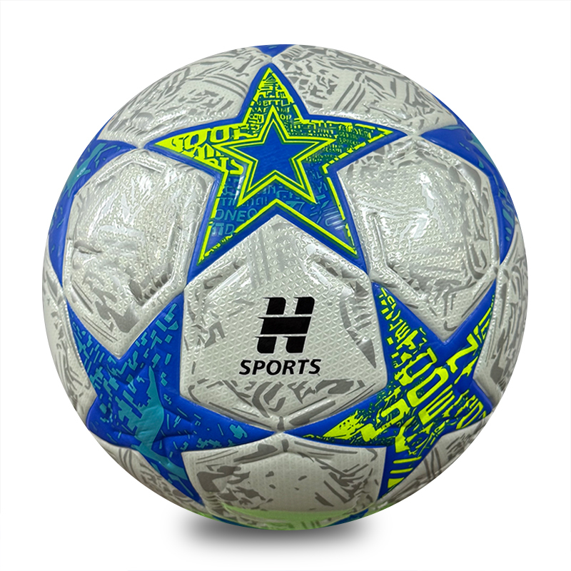 New Star Design Size 5 Machine Stitched Football, Glossy PU Soccer Ball, Purple Gold & Blue Green Two Color Options, Durable Outdoor Training Ball OEM Wholesale,Blue Arc Sports