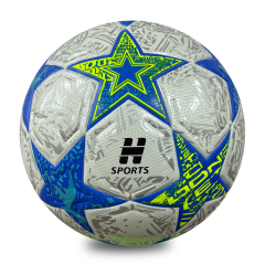 New Star Design Size 5 Machine Stitched Football, Glossy PU Soccer Ball, Purple Gold & Blue Green Two Color Options, Durable Outdoor Training Ball OEM Wholesale,Blue Arc Sports