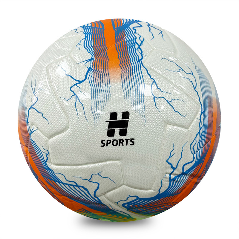 New Lightning Print Thermal Bonded Football, Official Size 5 Glossy PU Soccer Ball, Orange / Green / Purple 3 Color Options, Durable Match Ball OEM Wholesale,Blue Arc Sports