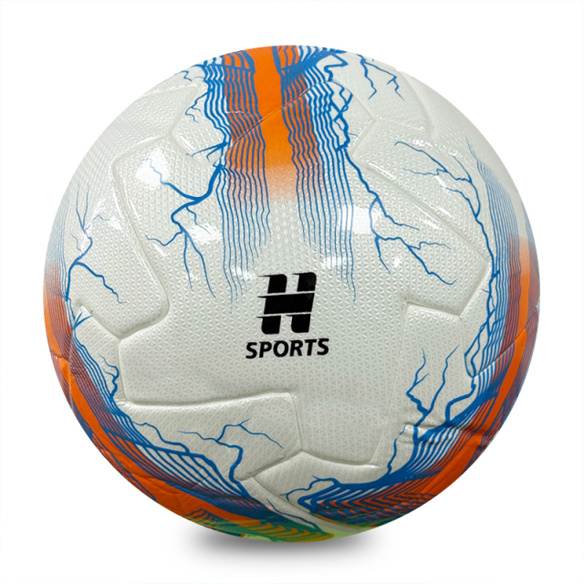 New Lightning Print Thermal Bonded Football, Official Size 5 Glossy PU Soccer Ball, Orange / Green / Purple 3 Color Options, Durable Match Ball OEM Wholesale,Blue Arc Sports