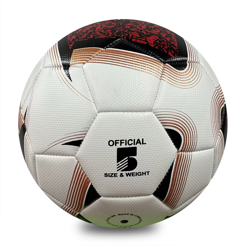 New Arrival Red Black Gold Pattern Size 5 Machine Stitched Soccer Ball, Wear Resistant PVC Leather Football for Adult Match, School Training, Custom Logo OEM,Blue Arc Sports