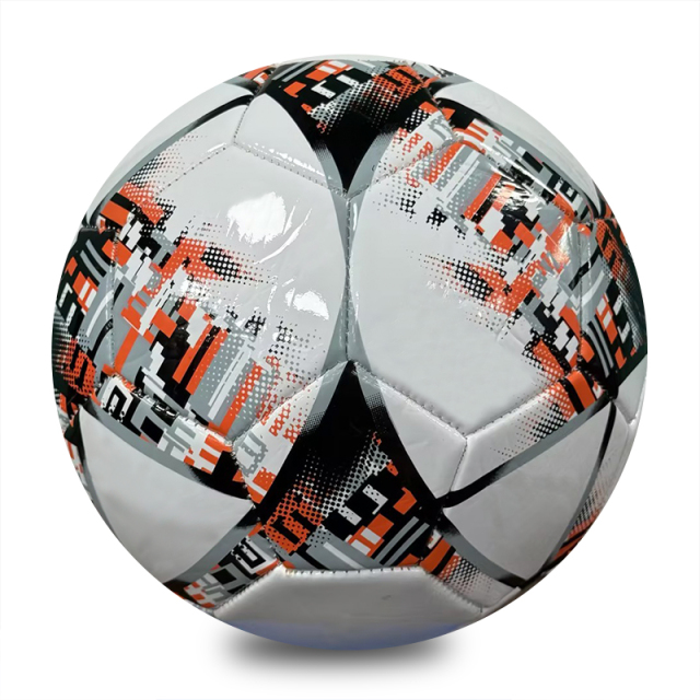 Official Size 5 Machine Stitched Soccer Ball, Glossy PVC Football, White Orange Black Geometric Pattern, Custom Logo for Adult Training & Match,Blue Arc Sports