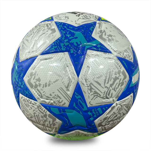 New Star Design Size 5 Machine Stitched Football, Glossy PU Soccer Ball, Purple Gold & Blue Green Two Color Options, Durable Outdoor Training Ball OEM Wholesale,Blue Arc Sports