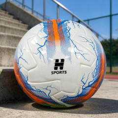 New Lightning Print Thermal Bonded Football, Official Size 5 Glossy PU Soccer Ball, Orange / Green / Purple 3 Color Options, Durable Match Ball OEM Wholesale,Blue Arc Sports