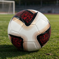 New Arrival Red Black Gold Pattern Size 5 Machine Stitched Soccer Ball, Wear Resistant PVC Leather Football for Adult Match, School Training, Custom Logo OEM,Blue Arc Sports