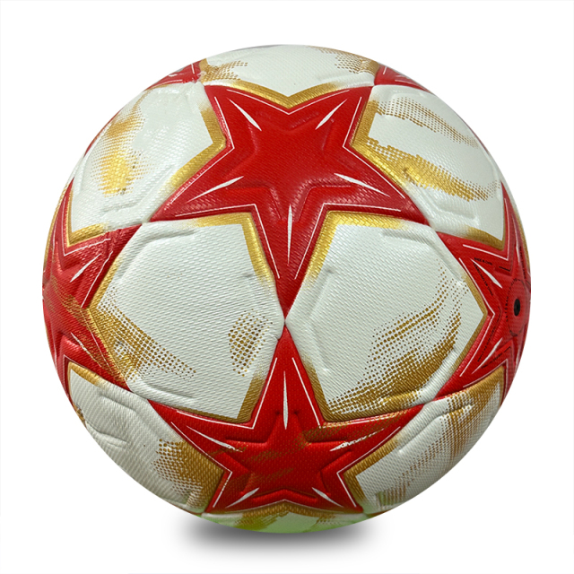 Wholesale Custom Red Gold Star Thermal Bonded PU Soccer Ball Size 5, Seamless Match Football for Training & Competition,Blue Arc Sports