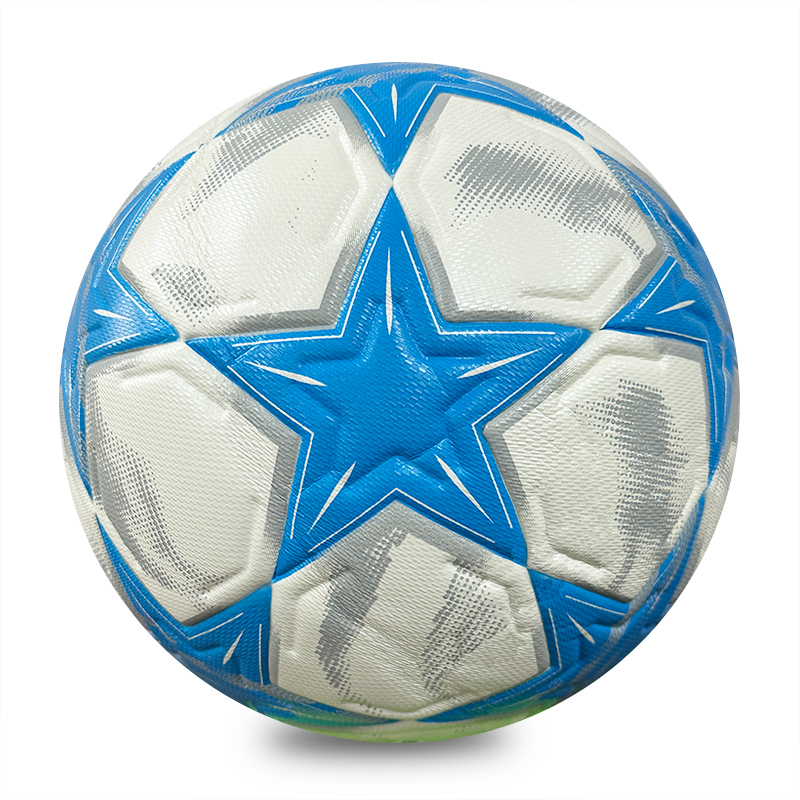 Wholesale Custom Red Gold Star Thermal Bonded PU Soccer Ball Size 5, Seamless Match Football for Training & Competition,Blue Arc Sports