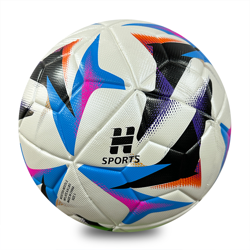 Wholesale Custom Purple Orange Graphic Thermal Bonded PU Soccer Ball Size 5, Seamless Training Match Football,Blue Arc Sports