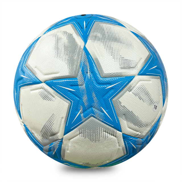 Wholesale Custom Red Gold Star Thermal Bonded PU Soccer Ball Size 5, Seamless Match Football for Training & Competition,Blue Arc Sports