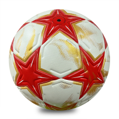 Wholesale Custom Red Gold Star Thermal Bonded PU Soccer Ball Size 5, Seamless Match Football for Training & Competition,Blue Arc Sports