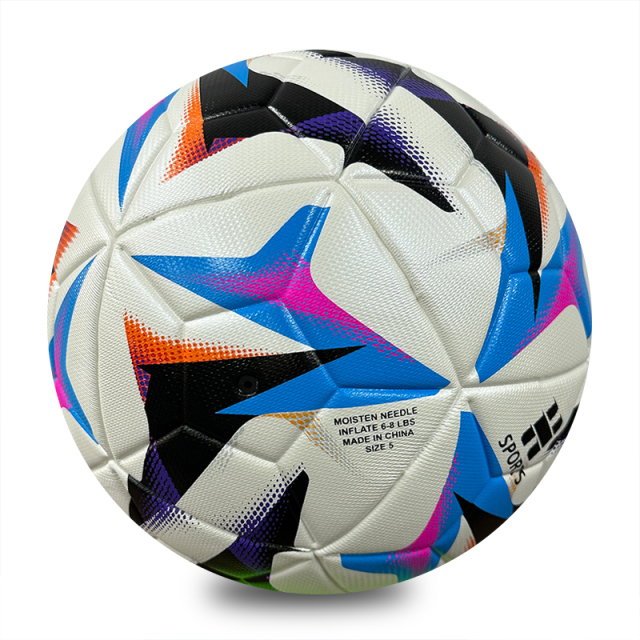 Wholesale Custom Purple Orange Graphic Thermal Bonded PU Soccer Ball Size 5, Seamless Training Match Football,Blue Arc Sports