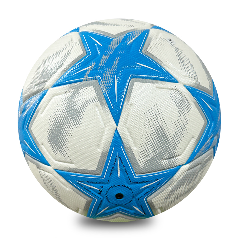 Wholesale Custom Red Gold Star Thermal Bonded PU Soccer Ball Size 5, Seamless Match Football for Training & Competition,Blue Arc Sports