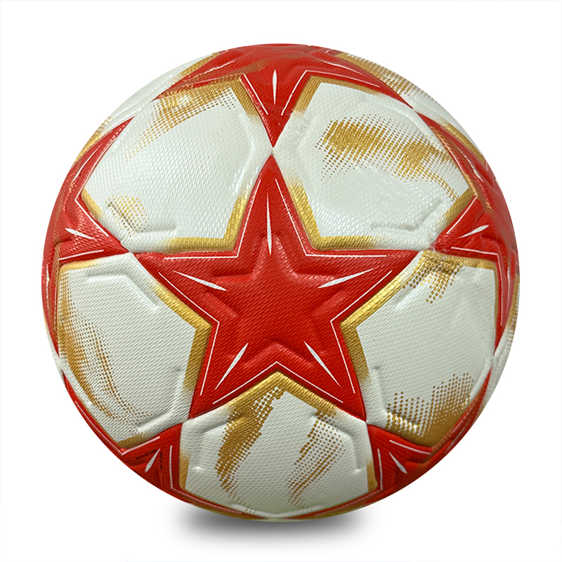 Wholesale Custom Red Gold Star Thermal Bonded PU Soccer Ball Size 5, Seamless Match Football for Training & Competition,Blue Arc Sports