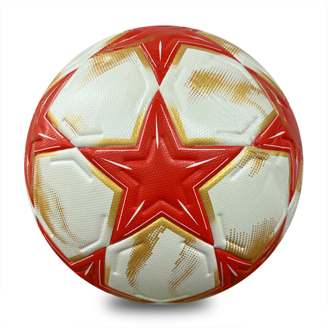 Wholesale Custom Red Gold Star Thermal Bonded PU Soccer Ball Size 5, Seamless Match Football for Training & Competition,Blue Arc Sports