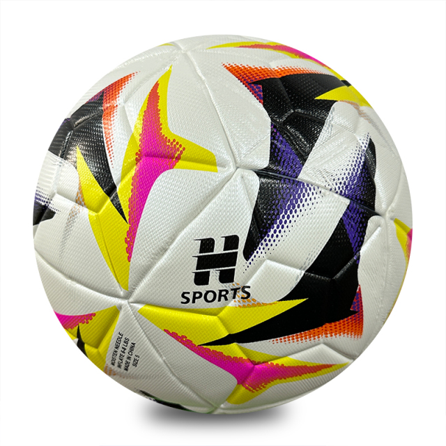 Wholesale Custom Purple Orange Graphic Thermal Bonded PU Soccer Ball Size 5, Seamless Training Match Football,Blue Arc Sports