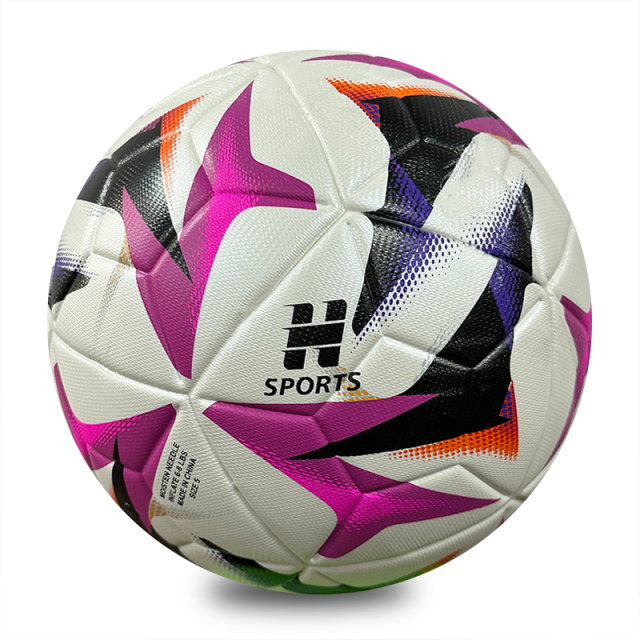 Wholesale Custom Purple Orange Graphic Thermal Bonded PU Soccer Ball Size 5, Seamless Training Match Football,Blue Arc Sports
