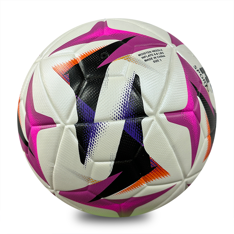 Wholesale Custom Purple Orange Graphic Thermal Bonded PU Soccer Ball Size 5, Seamless Training Match Football,Blue Arc Sports