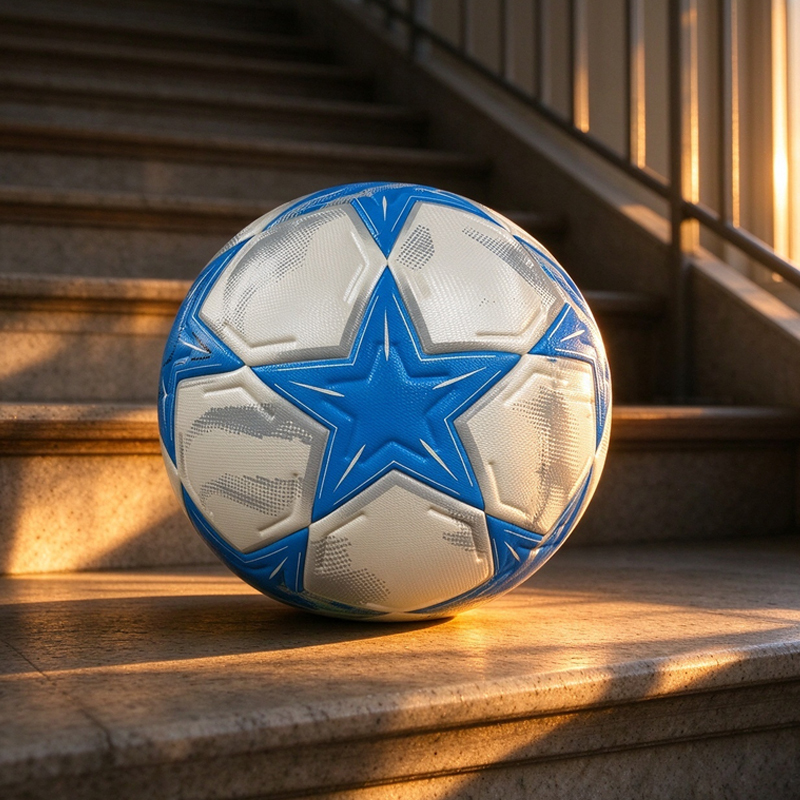 Thermal Bonded PU Soccer Ball Size 5, Seamless Premium Football for Adult Outdoor Game Wholesale Custom Blue Star,Blue Arc Sports
