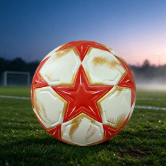 Wholesale Custom Red Gold Star Thermal Bonded PU Soccer Ball Size 5, Seamless Match Football for Training & Competition,Blue Arc Sports