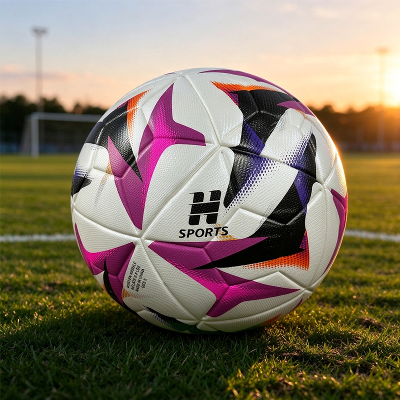 Wholesale Custom Purple Orange Graphic Thermal Bonded PU Soccer Ball Size 5, Seamless Training Match Football,Blue Arc Sports