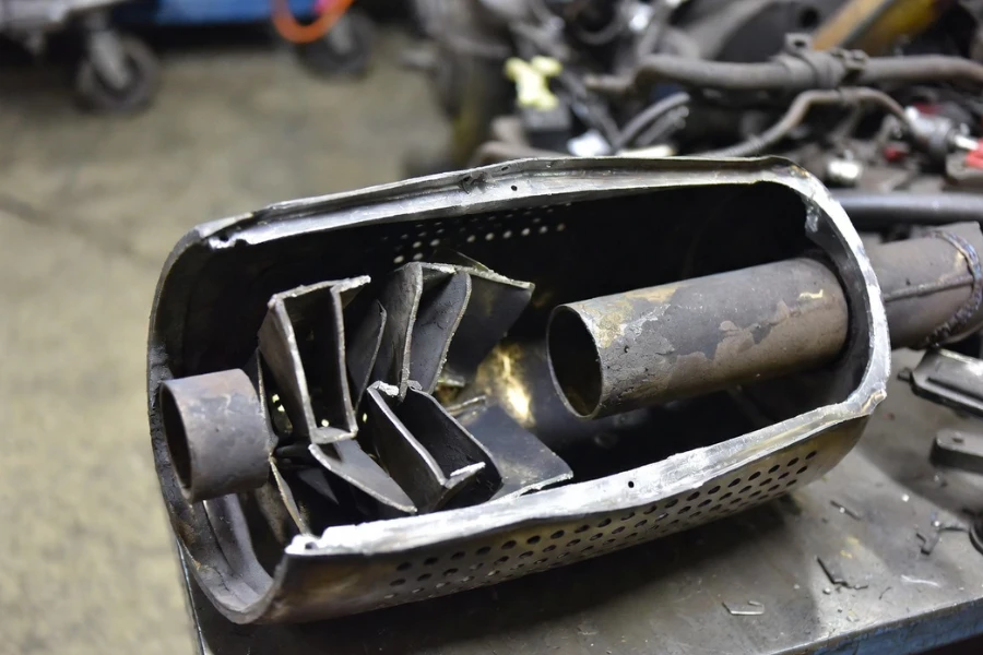 internal collapse of broken silencer causing exhaust restriction