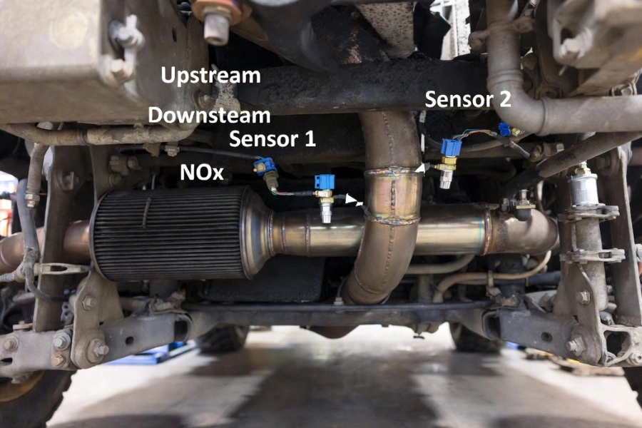 Upstream and downstream NOx sensors in diesel SCR system for emissions monitoring